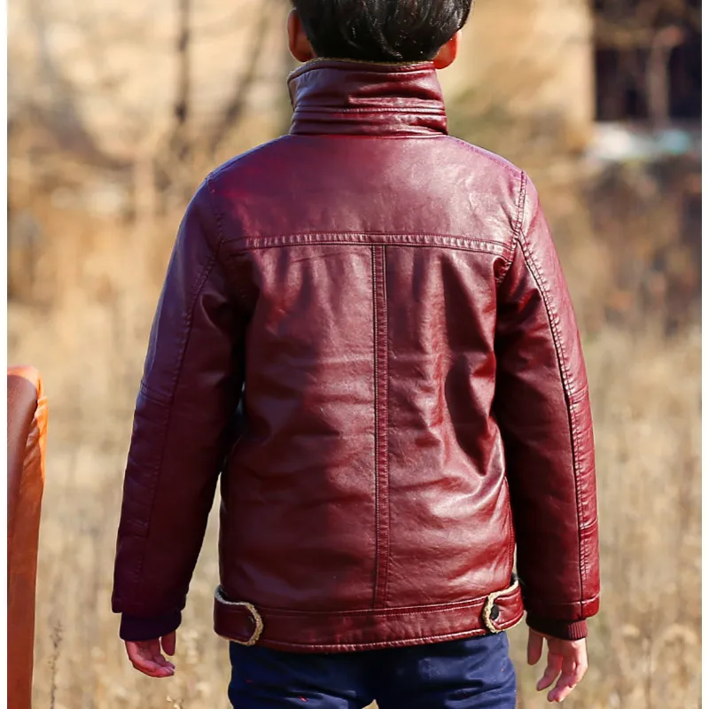 Boys Winter Leather Jacket Kids Furry Coat Thickened PU Leisure Jackets Boy Fashion Faux fur coats Turn-collar boys jacket | Детская