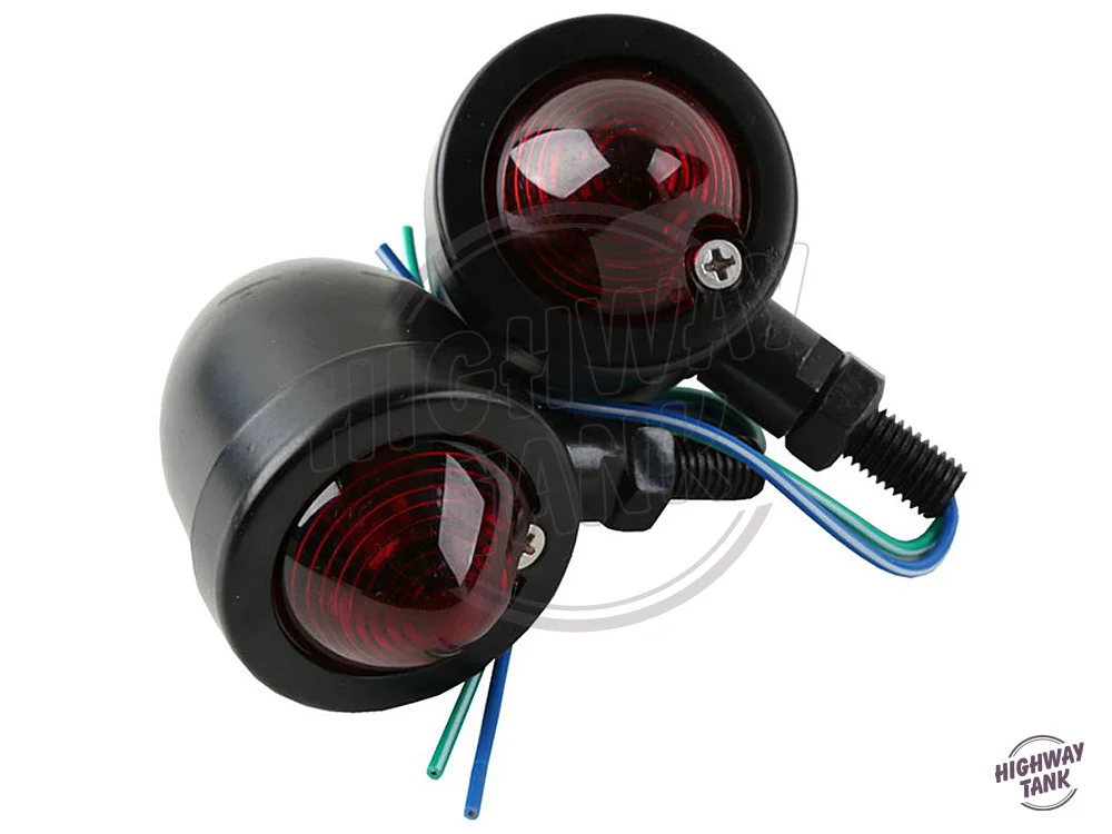 Universal Motorcycle Red Lense Black Turn Signal Case for Harley Cruiser Chopper Custom Bobber |