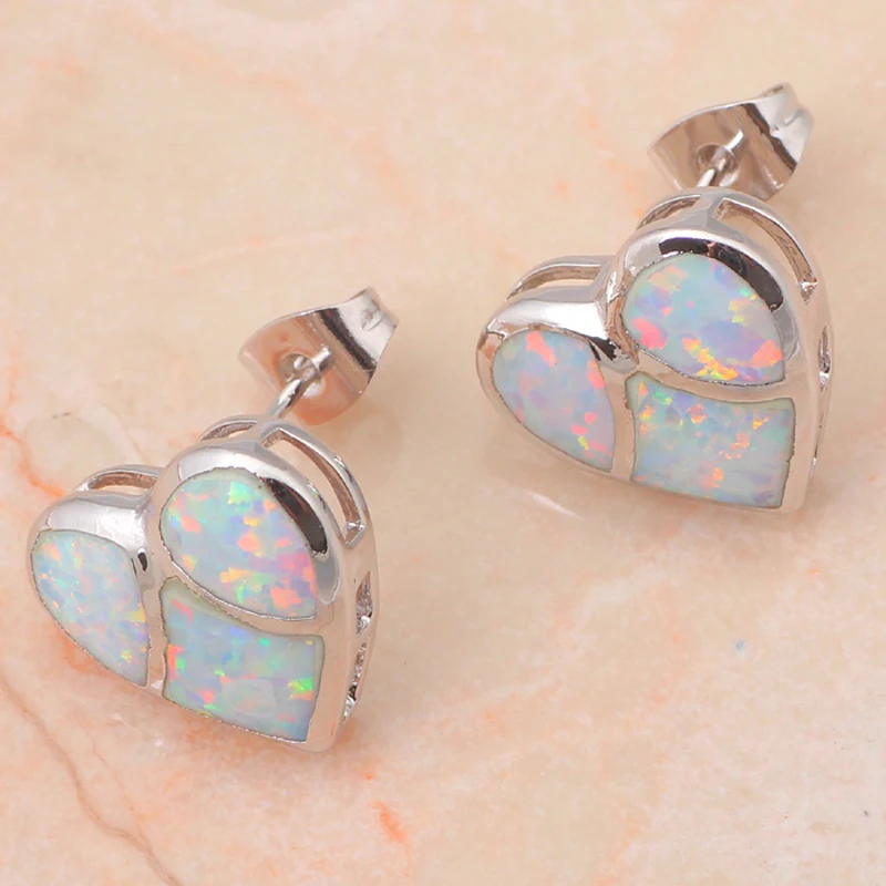Bijoux женщин Оптовая и розничная Сердце Стиль Белый огненный опал штамп серебряная