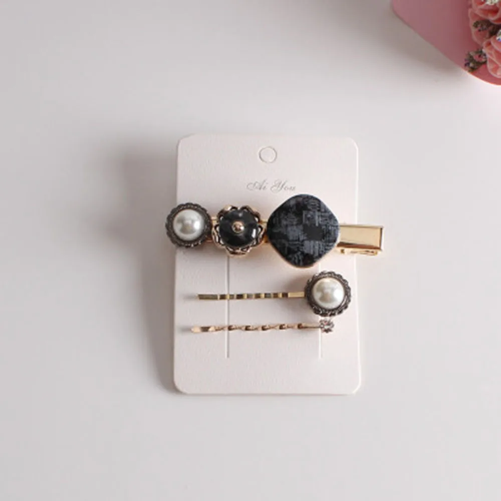 

3PCS/Set Vintage Fashion Korean Women Imitiation Pearl Hair Clip Button Hairband Barrette Hairpin Accessories New Arrival