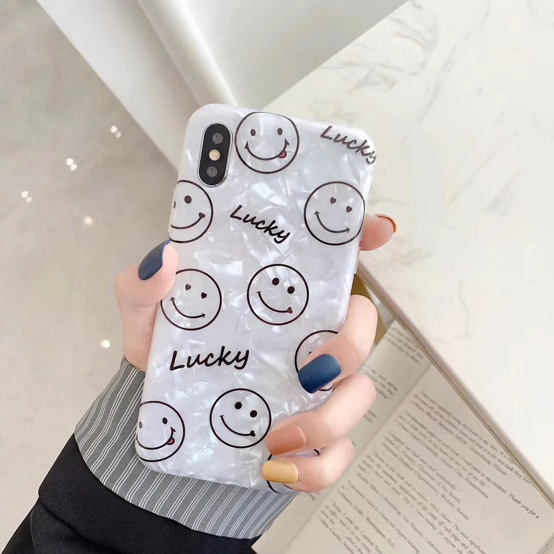 Летний свежий зеленый чехол со смайликом для Iphone X Xs Max Xr простой Блестящий