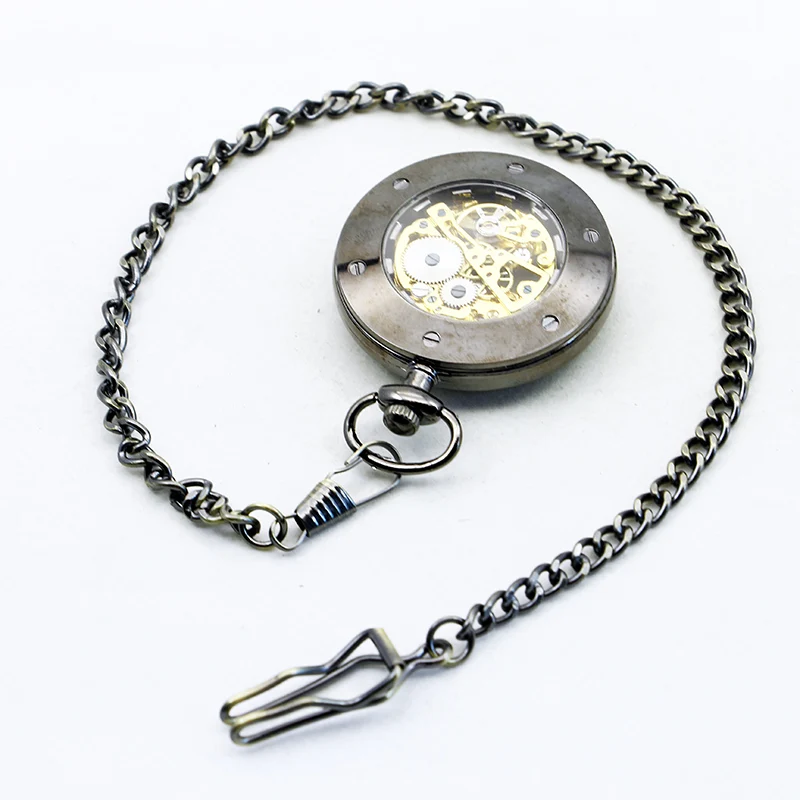 SHUHANG Roman Numerals Display Mechanical Pocket Watch Vintage Fob Chain Necklace Bracelet Pendant Clock Best Gift for Men