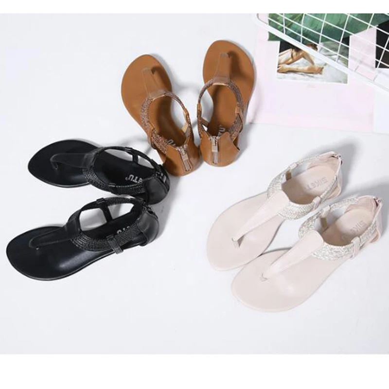 

2019 casual sandals fashion Roman shoes Bohemian flat shoes comfortable Solid color women's shoes large size beach shoes c405