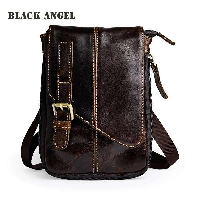 Винтажные мужские маленькие сумки-мессенджеры из натуральной кожи Crazy Horse