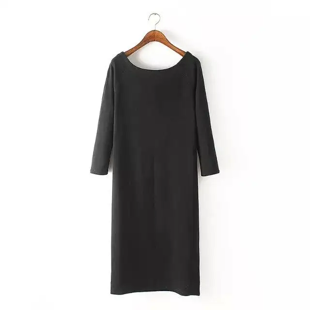 XC126 Fashion 2016 Women Gray Stretch Mid-Calf Sport Dress O-neck Three Quarter Sleeve Fit Causal Brand Female Vestidos | Женская одежда