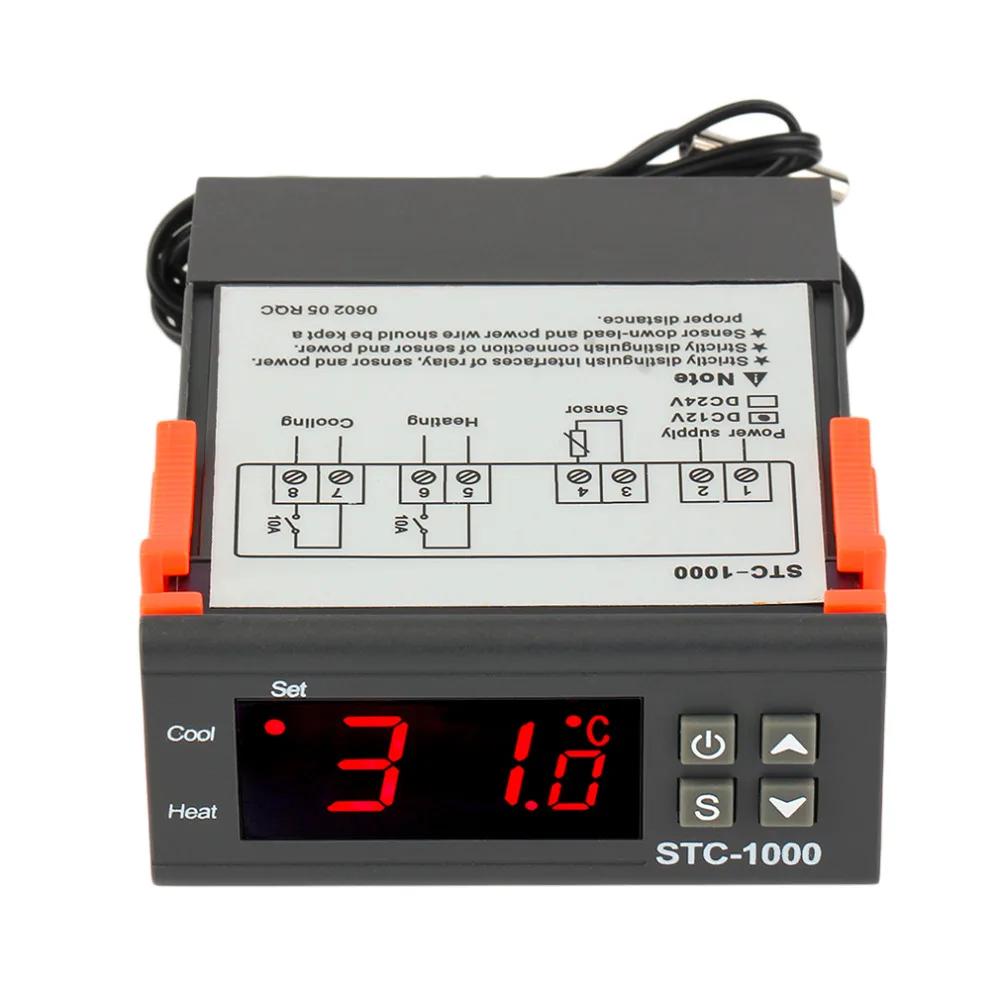 DC AC 12V/24V Two Relay Output Digital Temperature Controller STC-1000 Thermostat -50~99 Degree with Sensor | Инструменты
