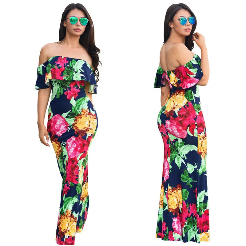 Женское платье-макси в стиле бохо длинное платье пол с открытыми плечами и