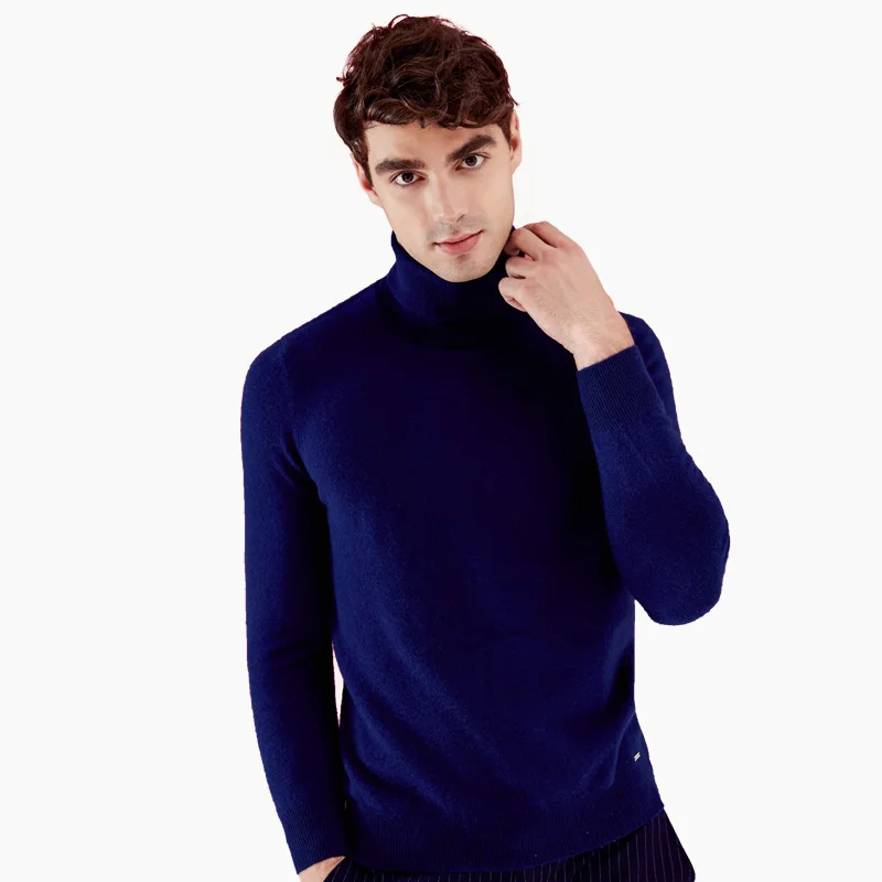 Navy Blue ZHILI Мужской Пуловер кашемировый свитер с отложным воротником - Цвет: Navy Blue