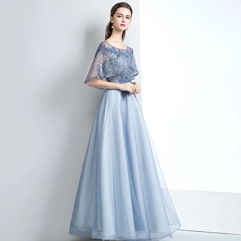 Ssyfashion Новый Банкетная элегантный серый синий кружевное вечернее платье с