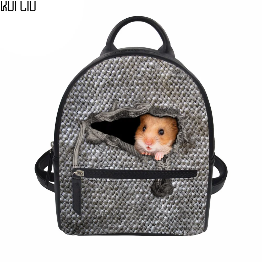 

Customized Feminine Backpack Women Small PU Leather Backpacks Teenage Girls School Bags Hamster Cat Printing Beach Mochila