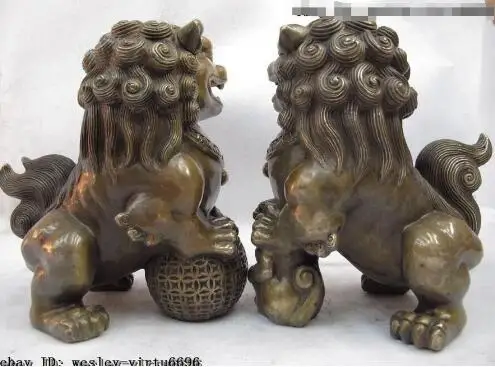 YM 306 Китайский медный Бронзовый резной нечисть Foo Dog guard Лев kylin Kirin пара | Дом и сад