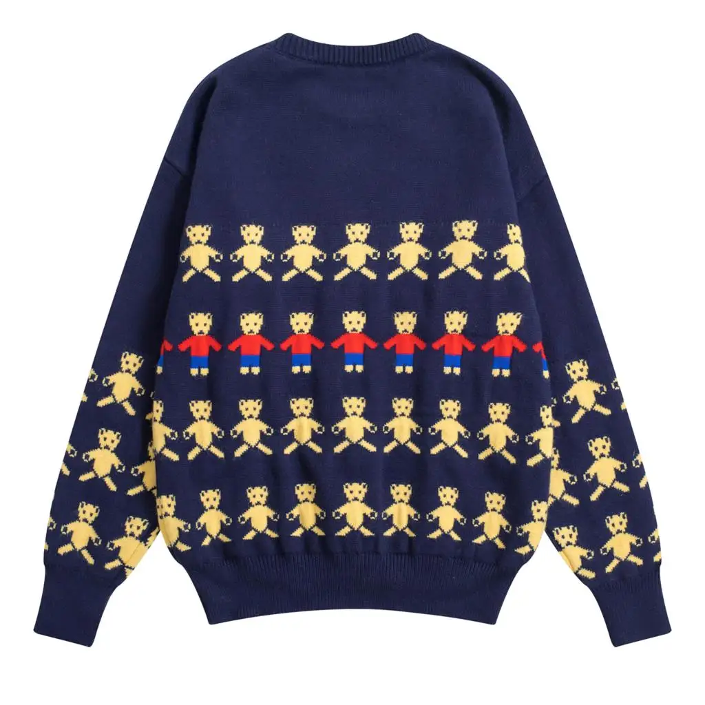 Spring New Funny Vintage Ladies Pullover Sweater Autumn Bear Jacquard Dark Blue Preppy Style Women Knitwear Ptetty Jumper Top | Женская