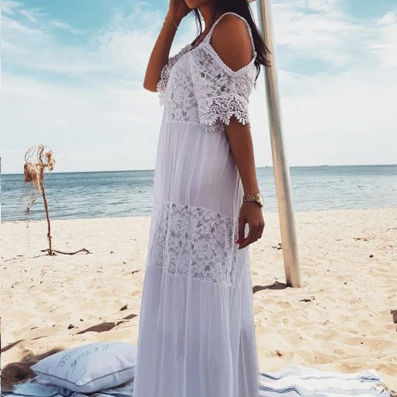 Новинка кружевное хлопковое длинное пляжное платье Saida de Praia Sarong Vestido Пляжное