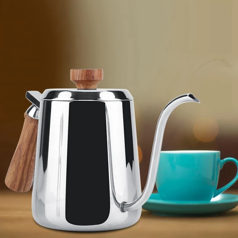 

Stainless Steel Wooden Handle Drip Coffee Pot Long Gooseneck Spout Kettle Moka Coffee Tea Pot