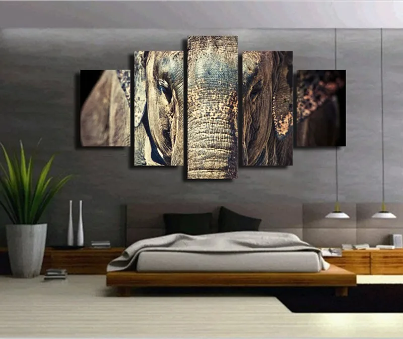 5 шт. настенная Холст Картина с животными слон крупным планом лицо багажник уши
