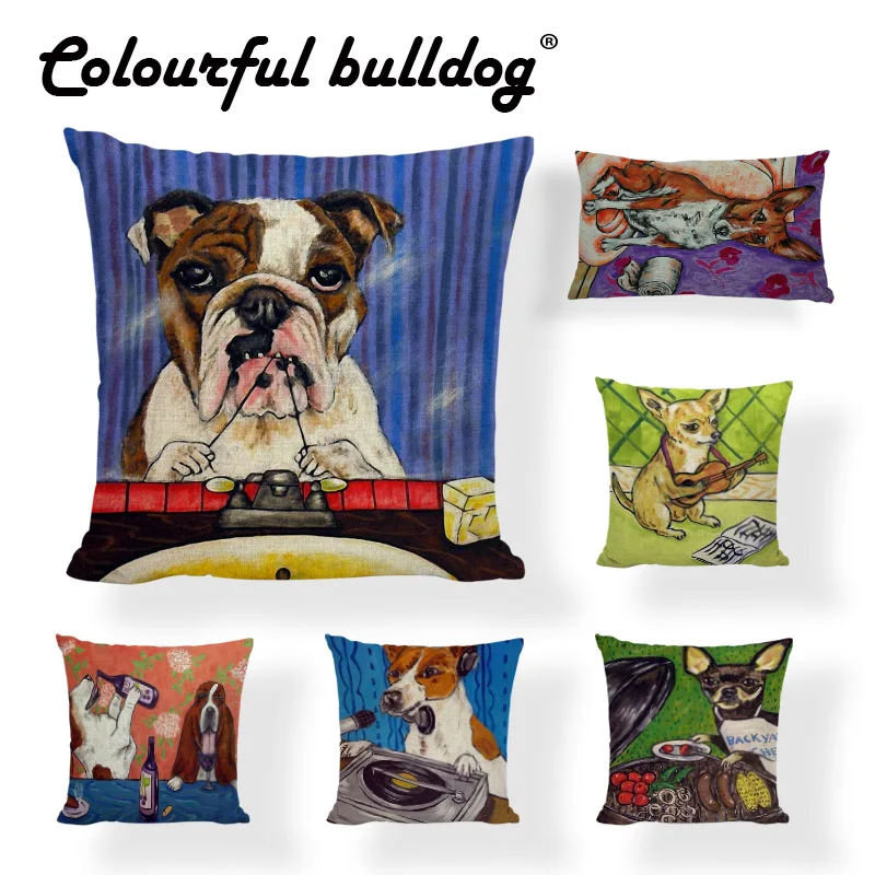 

Modern Oil Painting Dogs Cushion Covers Basset Hound Golden Retriever Print Home Decor Living Room Gifts Life Throw Pillow Cases