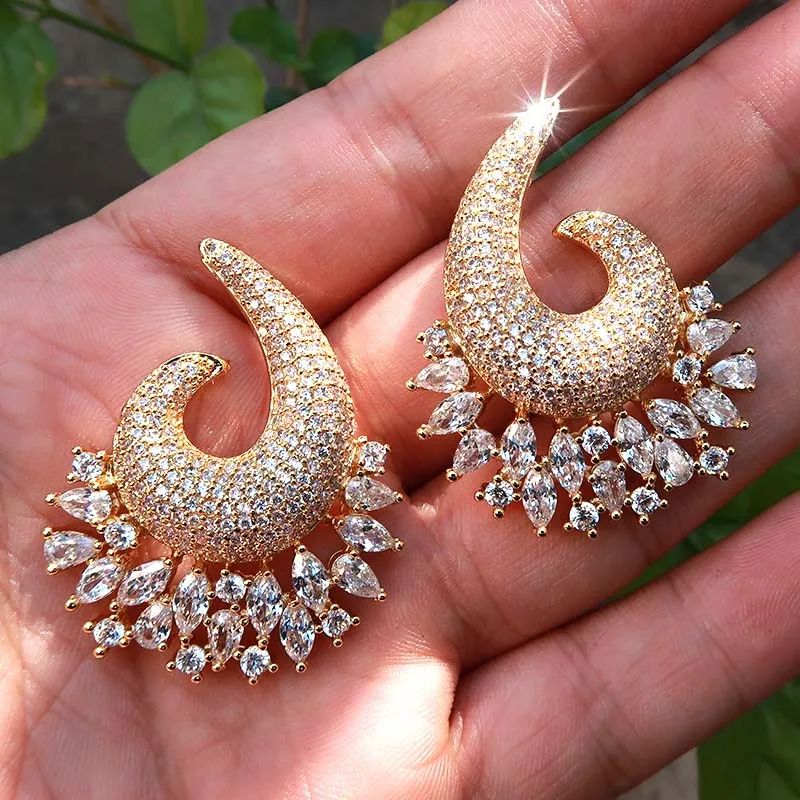 janekelly better New Luxury Flower Exposion Design Cubic Zirconia Ear Earrings Shinning Wedding Stud Earring | Украшения и