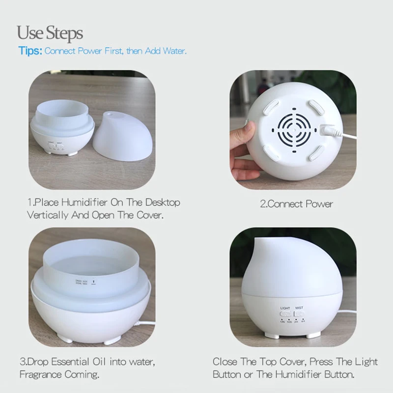 Арома лампа с водопадом диффузор увлажнитель Функция Smart Timing светодиодная 300 мл