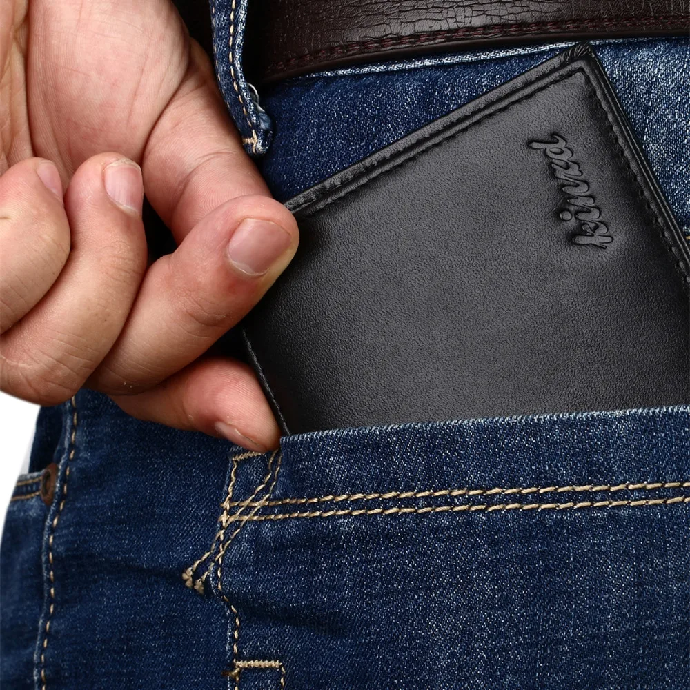 Мужские RFID Блокировка trifold бумажник натуральная кожа безопасности держатель