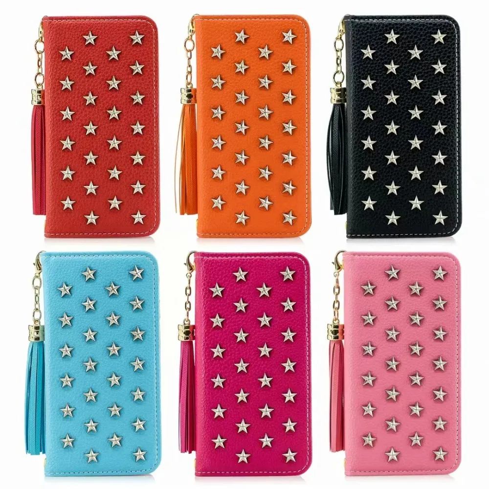 

Star Rivet Mirror Card Slot Tassel Pendant Flip Wallet Leather Case Cover For Huawei P10 P20 P30 Lite Plus Mate 10 20 Lite Pro