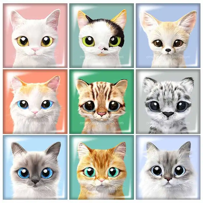 

Beauty Lovely cartoon cats 12mm/20mm/25mm/30mm Square glass cabochon flat back DIY Jewelry Findings Components FB0300