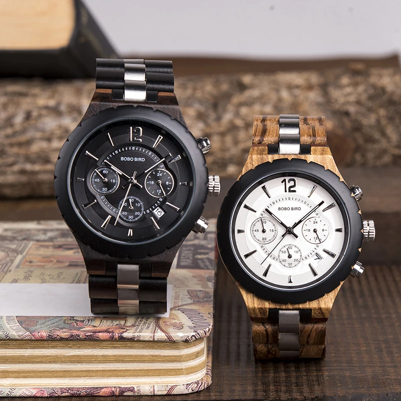 Мужские часы BOBO BIRD с деревянным ремешком мужские деловые наручные хронографом