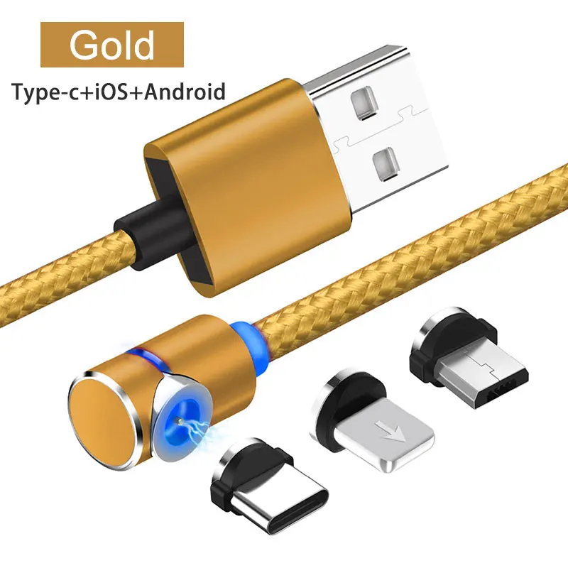 Micro iOS Type-Gold Магнитный кабель для мобильного телефона USB Micro type C Android кабель IOS Синхронизация данных нейлоновая оплетка светодиодный индикатор Магнитный кабель для зарядки 1 м - Цвет: Micro iOS Type-Gold