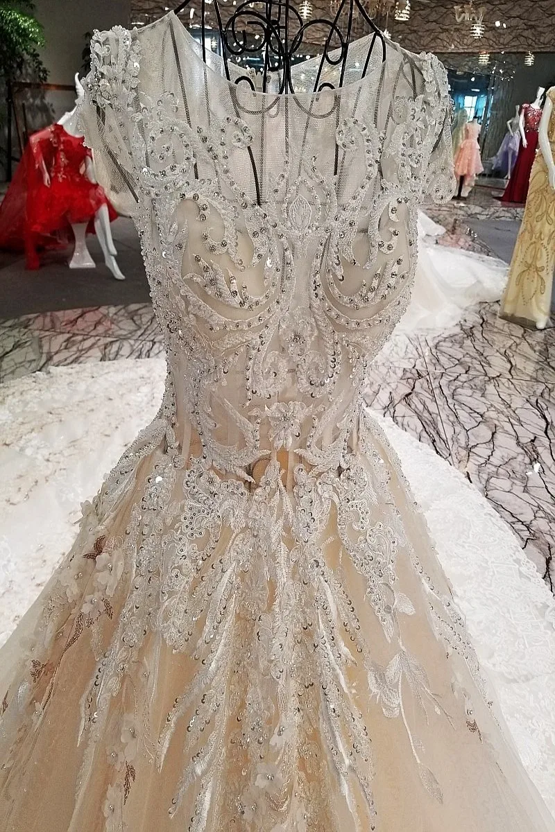 Backlake Vestidos de novia Кружева Цветы свет Шампань с круглым вырезом торжественные платья с блестками за молнией mariage