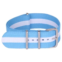 man women 22 mm strong military army light blue white nato fabric nylon watch watchband accessories woven strap band buckle 22mm