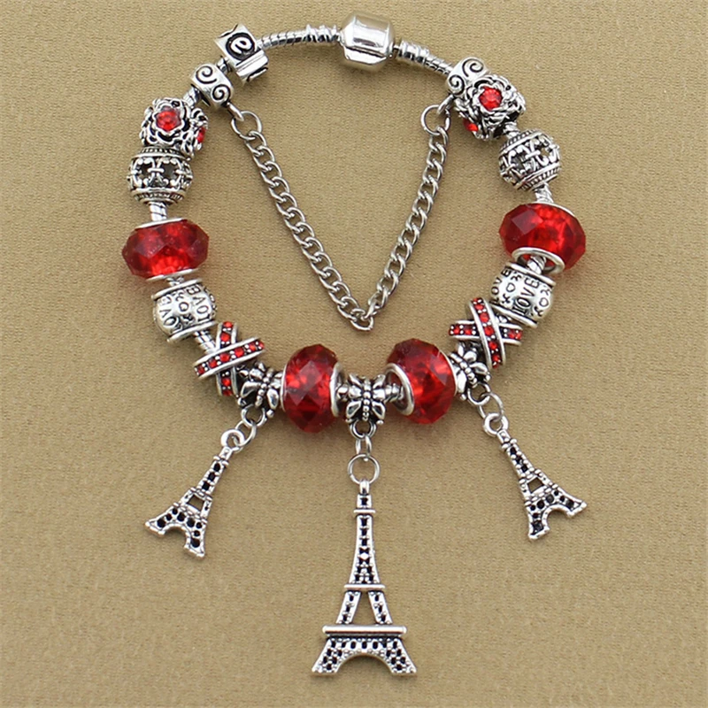 2019 Silver Plated Retro Eiffel Iron Crystal / Glass Beads Fashion Cute Elegant Charm Pan Bracelet Female Christmas Gifts | Украшения и