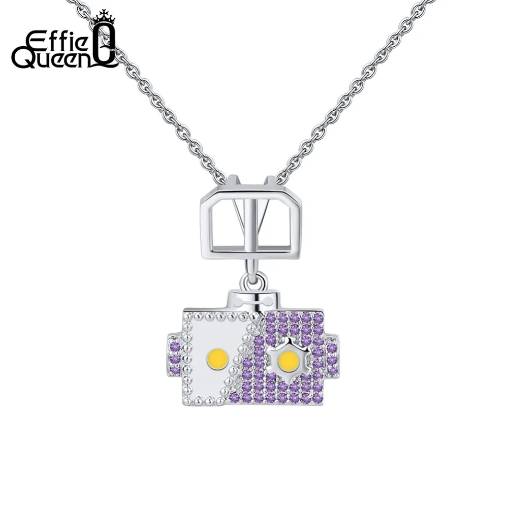 Effie Queen женское ожерелье милый небольшой площади кулон робот с голубой AAA Циркон