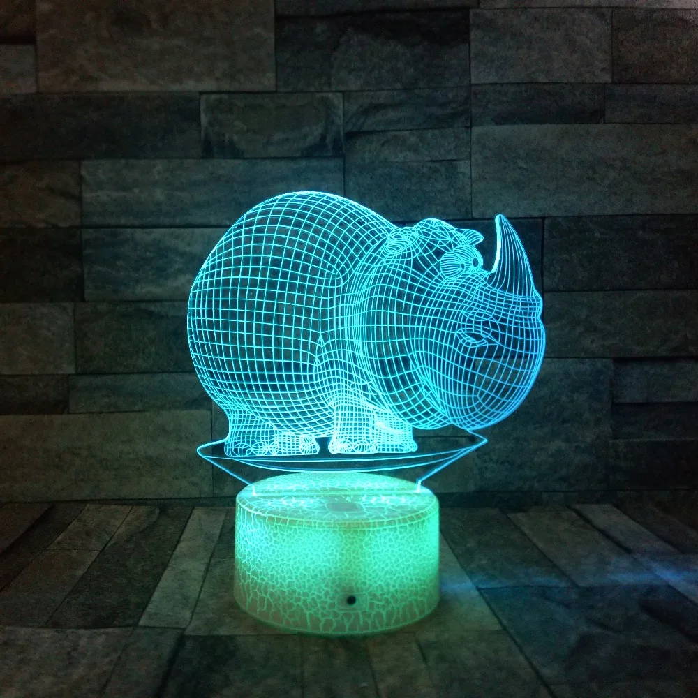 

Rhino 3D Table Lamp Optical illusion Bedside Night Light Decoration Touch Switch 7 Color Changing Kids Gift Home Bedroom Decor