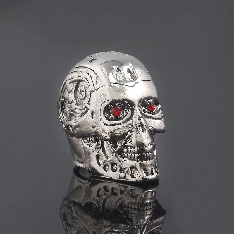 

20pcs Wholesale Terminator Skull Ring Men Red Crystal Eyes Skull Ring Men Locomotive Punk Style Accessories