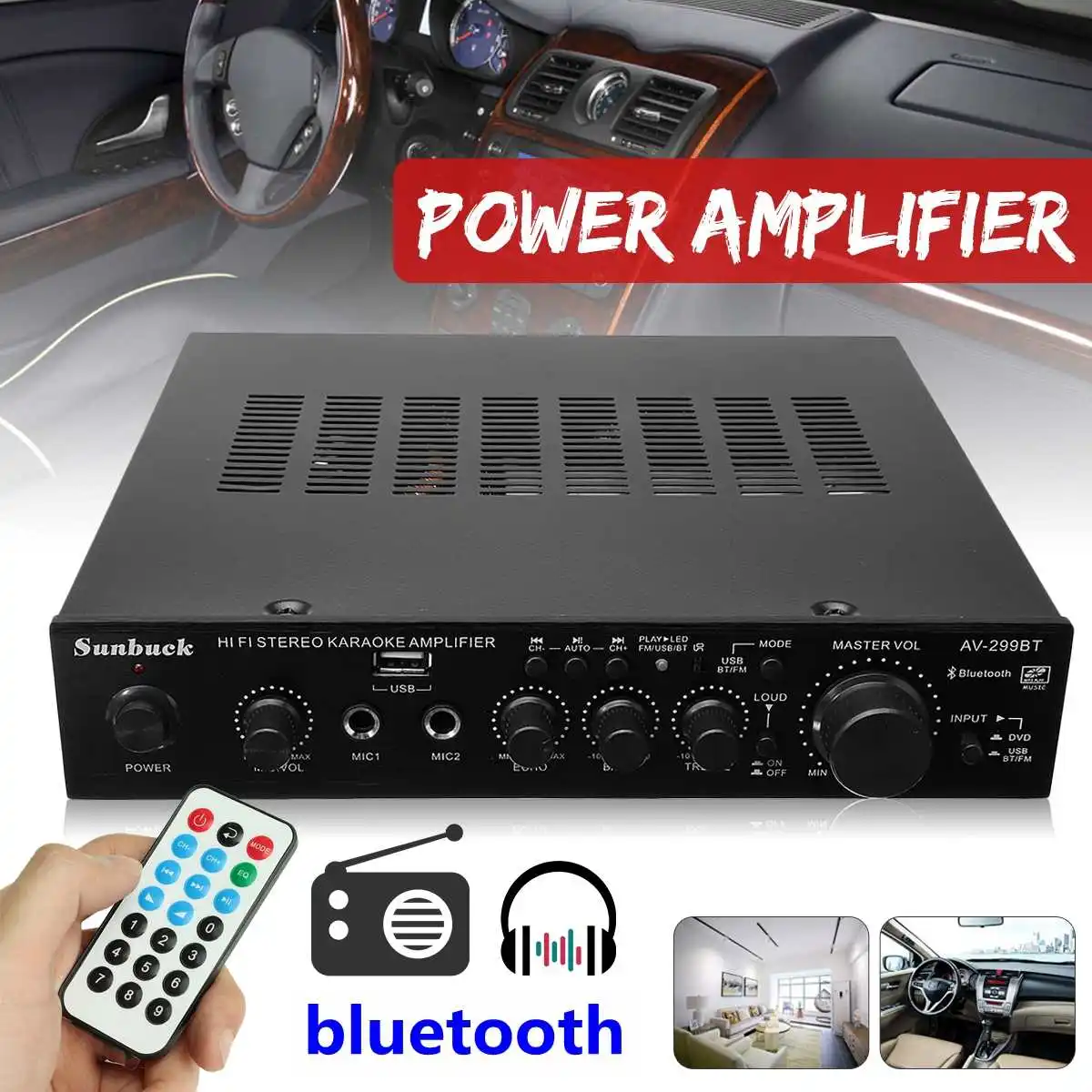

Стерео усилитель мощности CLAITE, 200 Вт, HIFI, bluetooth, пульт дистанционного управления, USB, FM, микрофон, вход, кинотеатр, домашний кинотеатр, усилители