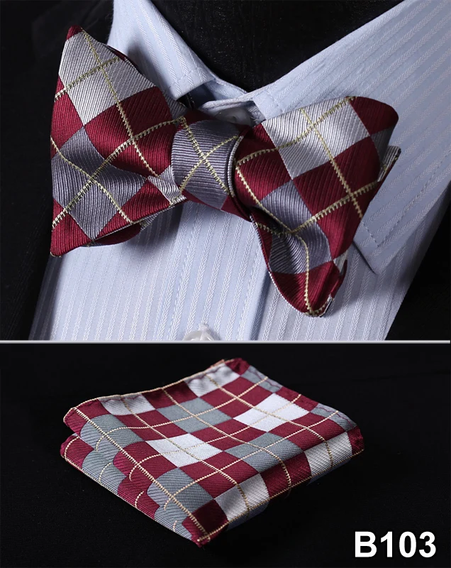 Клетчатый мужской галстук-бабочка из 100% шелка и жаккардовой ткани комплект