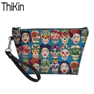 Женская функциональная косметичка THIKIN, чемодан с принтом в виде сахарного черепа, Дамский портативный чемодан для туалетных принадлежностей