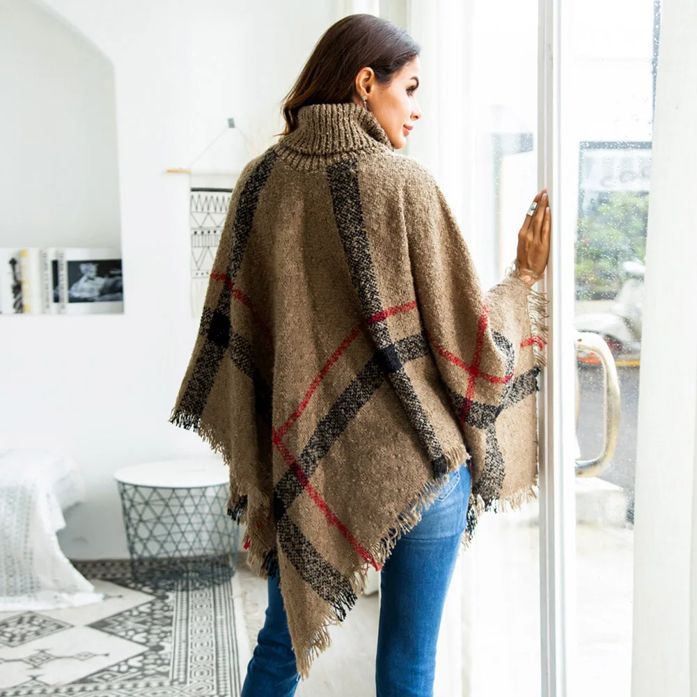 2018 Модный женский свитер накидка с крыльями летучей мыши шерстяной клетчатый