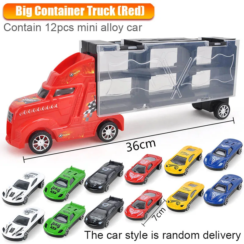 Red truck2 12 car 1/24 масштабный контейнер для хранения, грузовик, пластиковые транспортные средства, игрушки с литой под давлением мини-автомобиль, горячие Литые Автомобильные колеса, волшебные треки, машины для детей - Цвет: Red truck2 12 car
