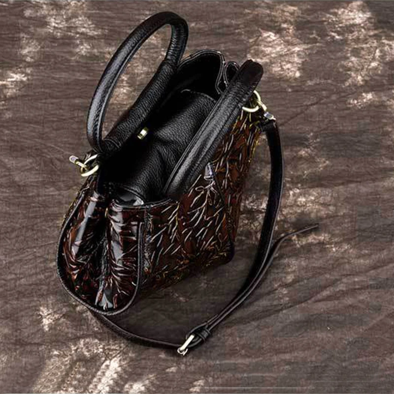

Genuine Leather Women Tote Handbag Cross Body Bag Embossed Vintage Lady Female Natural Skin Messenger Shoulder Top Handle Bags