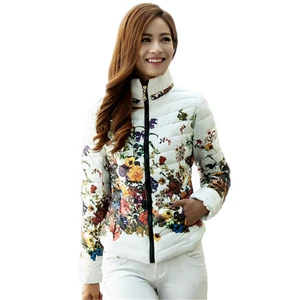 Новинка 2017, осенне-зимняя куртка Chaquetas Mujer, тонкие хлопковые парки, женские пальто с цветочным принтом, размера плюс верхняя одежда на молнии AB029