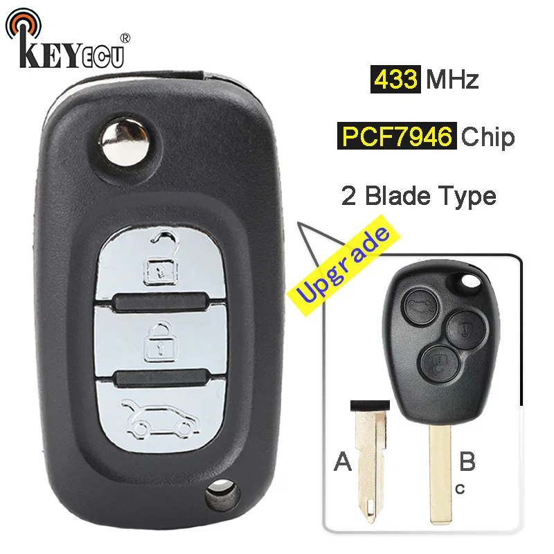 KEYECU 434 МГц чип PCF7946 с 3 кнопками выдвижной флип модуль для Renault Kangoo II Clio III Master Modus VA2/