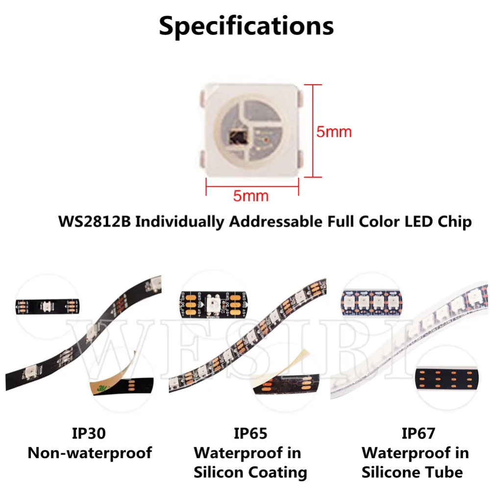 Пиксельная умная Светодиодная лента WS2812B 5 в постоянного тока 1 м 4 RGB