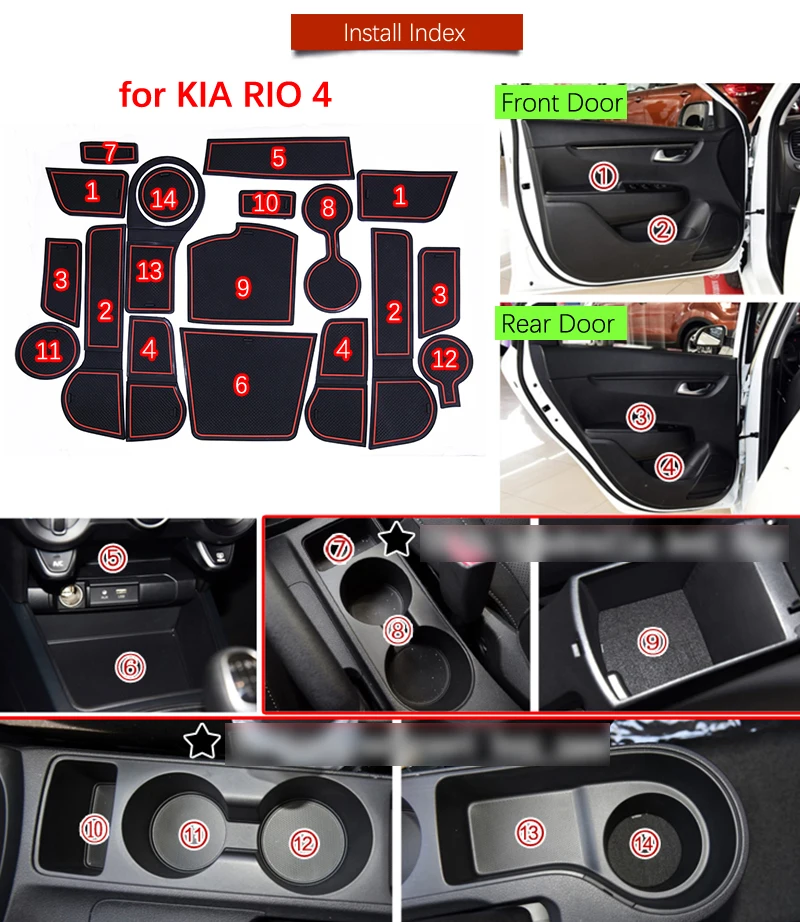 Противоскользящий коврик для ворот, резиновые накладки, коврик для Kia Rio 4 X-Line RIO 18 шт., аксессуары для RIO4, наклейки для автомобиля