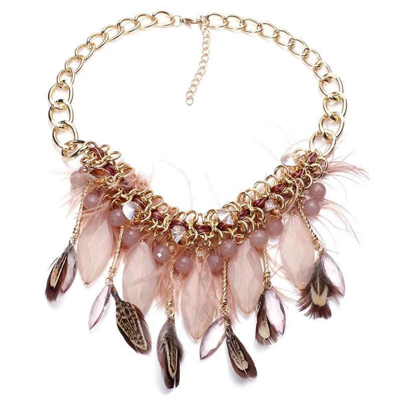 1 Piece Fashion Women Alloy Chain Choker Statement Necklaces Handmade Weave Feather Tassel Pendants Jewelry | Украшения и