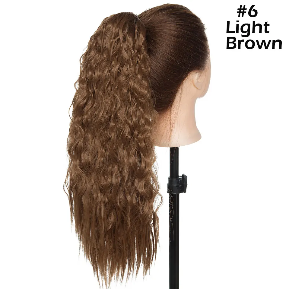 light brown SNOILITE 18 дюймов длинная кукурузная водяная плойка с хвостом для наращивания волос на шнурке накладной хвост для женщин - Цвет: light brown