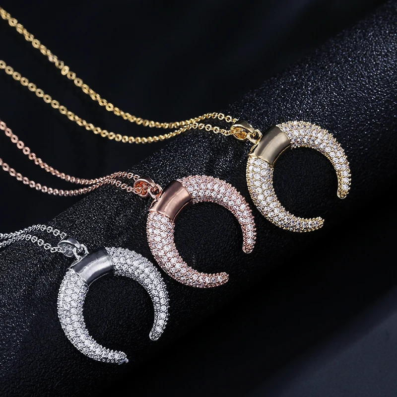 Hot Sale Crescent Moon Pendant Necklace. Gold Color Double Horns Necklace for Ladies Jewelry Birthday Giftt | Украшения и