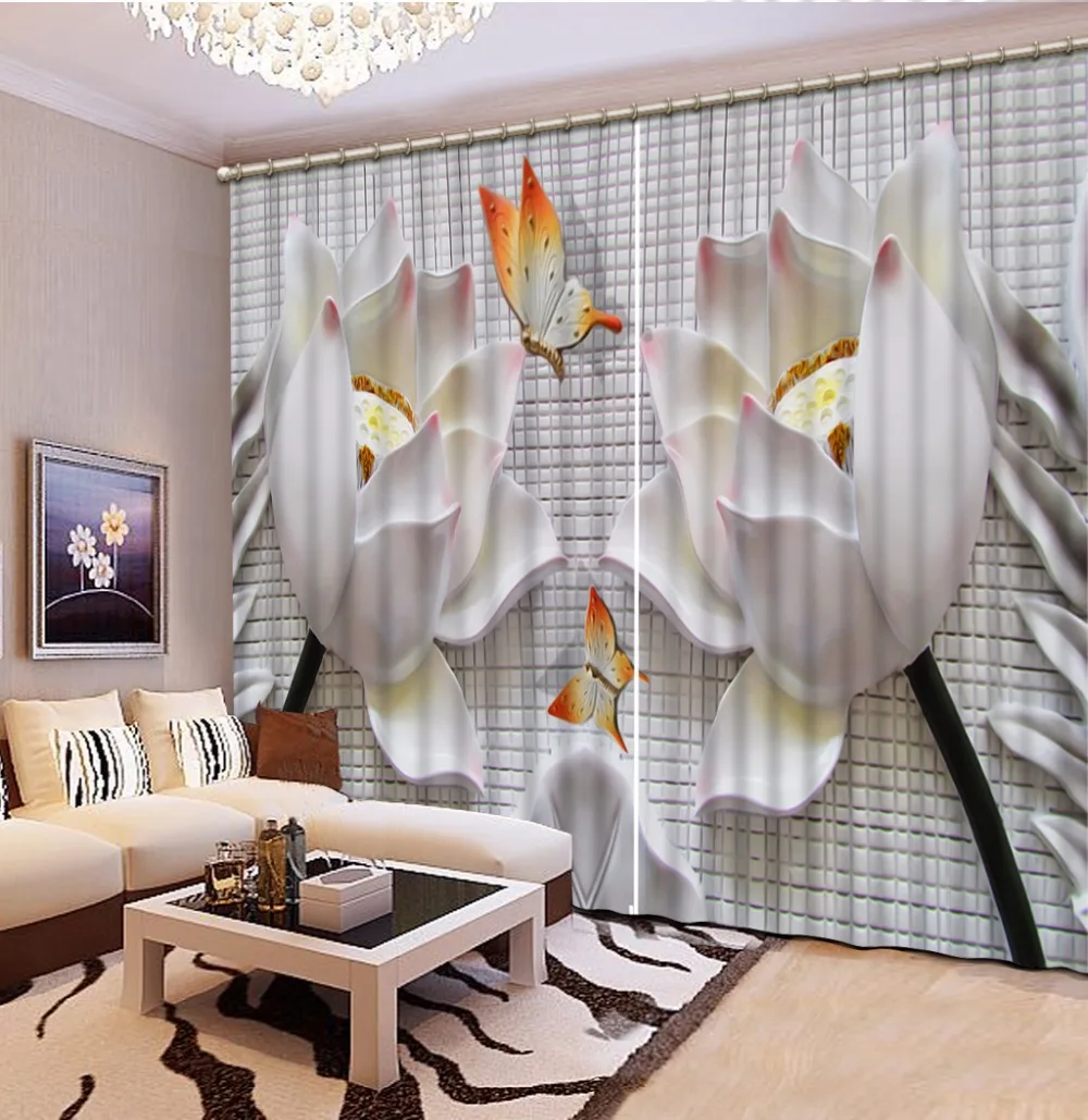 

Home Bedroom Decoration 3D Curtain Lattice Relief Lotus Curtains For Bedroom Blackout Shade Window Curtains Fashion Customized