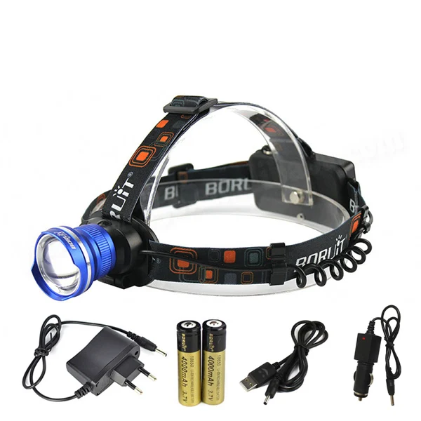 BORUiT налобный фонарь с зумом 1000LM XM-L T6 светодиодный фар 3-Режим масштабирования фонарь Водонепроницаемый налобный фонарь для кемпинга, охоты, рыбалки 18650 - Испускаемый цвет: BLUE-ALL