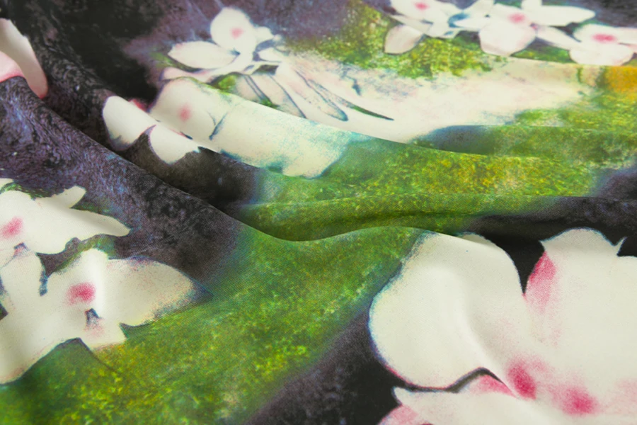 Модная ткань с принтом кутюр-Лотос глянцевая из искусственного шифона дышащая