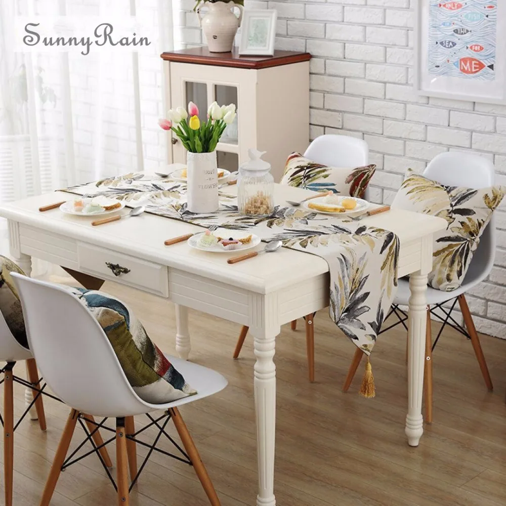 SunnyRain 1 шт льняной хлопок Красочные листья стол бегун Свадебная вечеринка